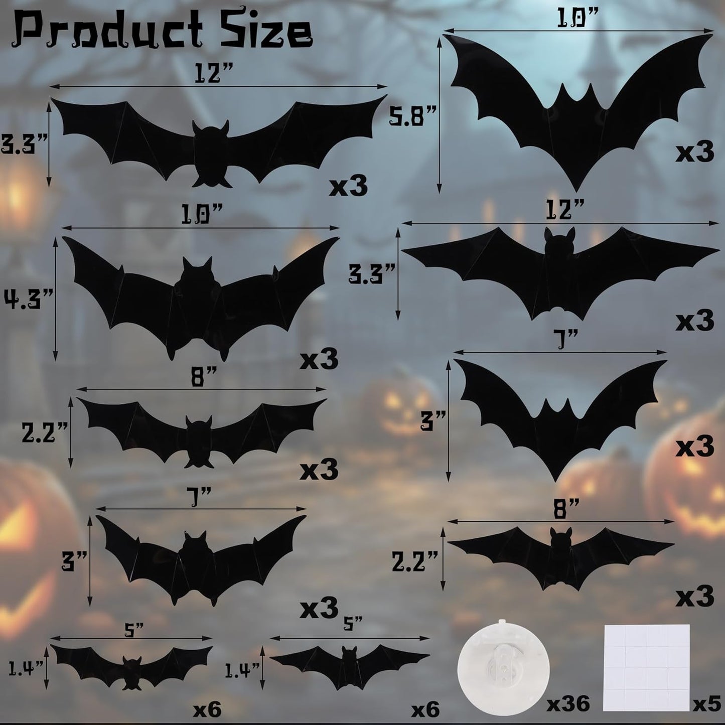 3D LED Bats Wall Decor,36 Pcs