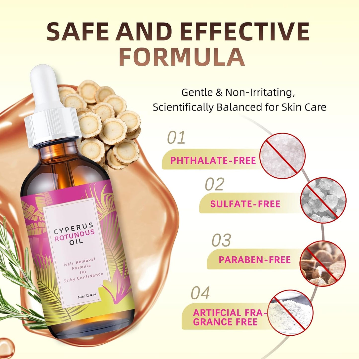 Cyperus Rotundus Oil - 60ml For Hair Removal, Moisturizing & Soothing for All Skin Types.